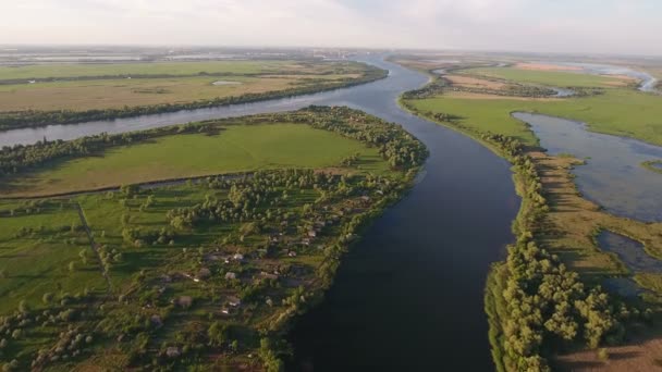 Aerial shot of the Dnipro river and its beautiful riverbanks in summer — Stock Video