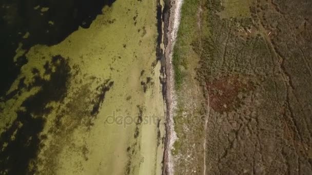 Vue aérienne de la côte sauvage incurvée de l'île de Dzharylhach par une journée ensoleillée — Video