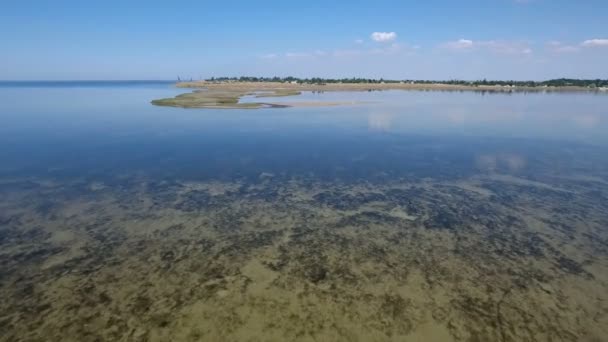 鸟瞰图的多彩杂草上浅滩的 Dzharylhach 在阳光明媚的一天 — 图库视频影像