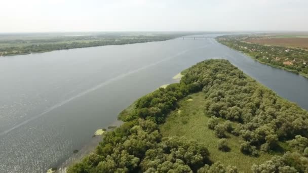Aerial shot of the wetland islets, inflows at the Dnipro basin in summer — Stock Video