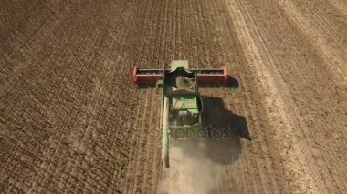 Sonra bir modern Lugash'a düşük uçan uçak birleştirmek ayçiçeği toplama hasat.