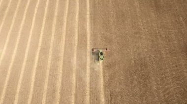 Bir birleştirme hasat raking ayçiçeği sonra yüksek uçan bir uçak uçar.