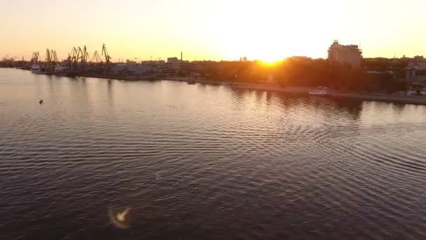 Gorgeous Bird Eye View High Cranes River Port Dnipro River — Stock Video
