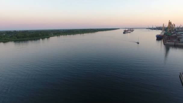 Aerial Shot Dnipro Motorboats River Port Embankment Summer Impressive View — Stock Video