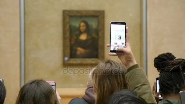 Париж Франция Ноября 2017 Года Всемирно Известная Картина Леонардо Винчи — стоковое видео