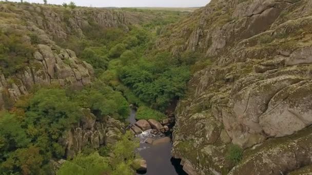 Imponerande Fågelperspektiv Pittoresk Canyon Med Unika Landskap Och Svart Flod — Stockvideo