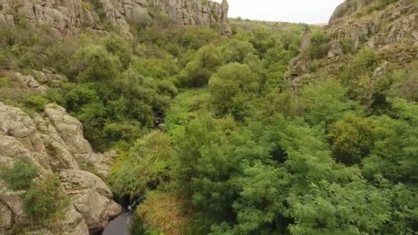 Une Vue Aérienne Inspirante Canyon Pittoresque Avec Ruisseau Étroit Coulant — Video