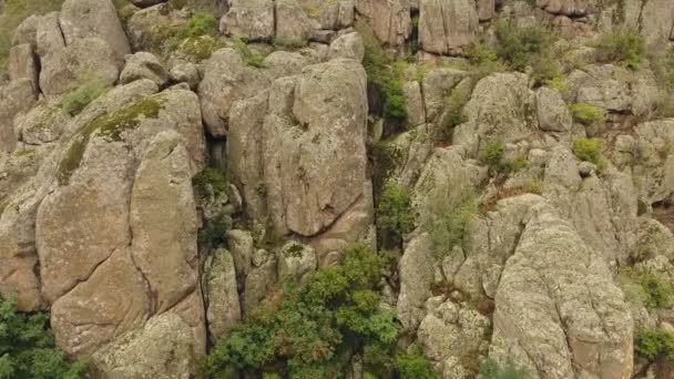 Remnans ウクライナの南の山の上にいくつかの要塞のように見える高岩群の印象的なビュー — ストック動画