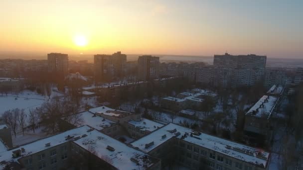 Légi Felvétel Tetők Multistoreyed Házak Ukrajnában Sunset Télen Egy Szokatlan — Stock videók