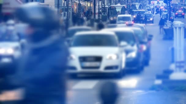 Paris France November 2017 Original View Lonely Man Going Crosswalk — Stock Video