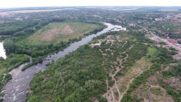 Foto Aérea Del Río Dnipro Con Afluencias Islotes Humedales Rápidos — Vídeo de stock