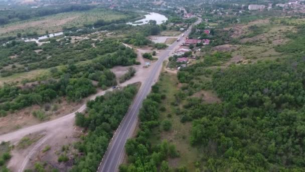 Luftaufnahme Einer Autobahn Mit Kreuzungen Dnipro Becken Einem Sonnigen Tag — Stockvideo