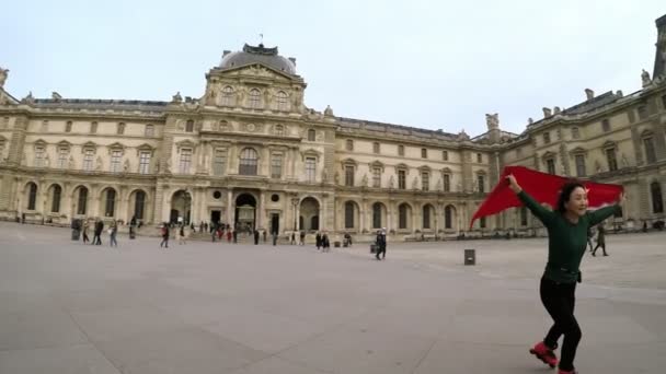 Paris Franciaország November 2017 Csodálatos Kilátás Louvre Bíróság Ősszel Lassítva — Stock videók