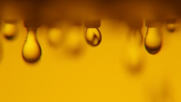 Blurred Water Blobs Come Shower Nozzle Yellow Bathroom Bokeh Macro — Stockvideo