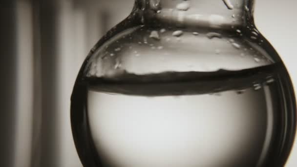 Agua Destilación Matraz Fondo Redondo Agita Fondo Gris Laboratorio Una — Vídeos de Stock