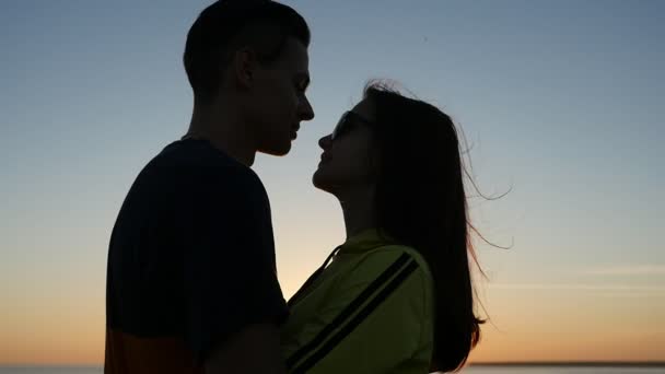 Romantic Girl Her Cheery Boy Black Sea Coast Sunset Summer — Stock Video