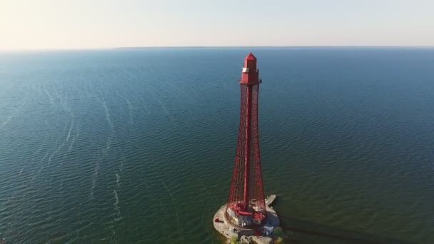 Aerial Shot Sublime Lighthouse Black Sea Shelf Ukraine Sunset Una — Vídeos de Stock