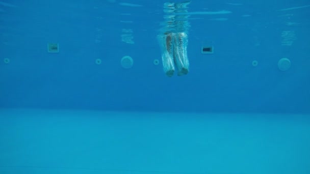 Happy Teenager Diving Feet First Swimming Pool Sunny Day Slo — Video Stock