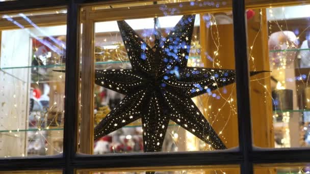 Impressively Decorated Shop Window New Year Souvenirs Finland Gorgeous View — Stock Video