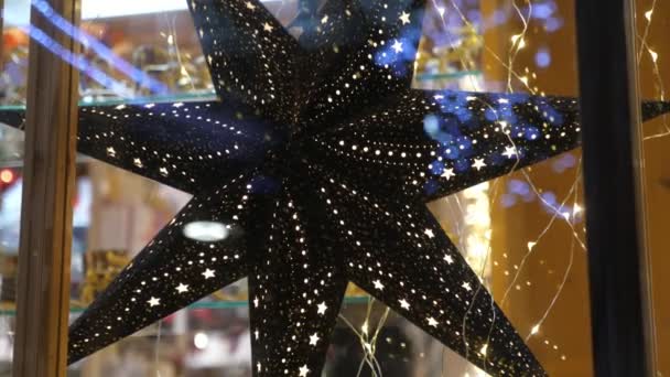 Large Seven Corner Star Shop Window New Year Souvenirs Finland — ストック動画