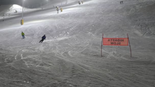 Levi Finland December 2019 Wonderful View Several Sportive Skiers Sliding — Stock Video