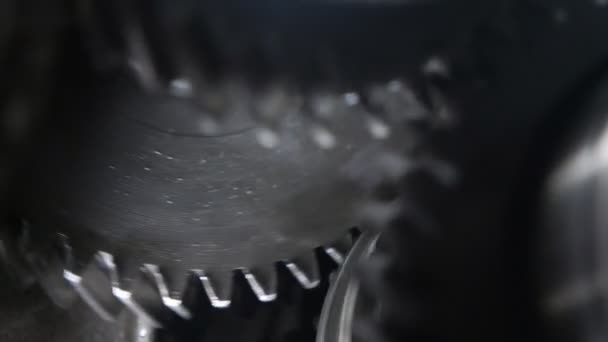 Pétoncles Tourbillonnants Deux Larges Engrenages Fonctionnant Biais Dans Une Transmission — Video