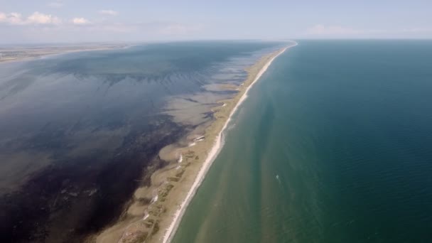 Luftaufnahme Einer Geraden Sandbank Schwarzen Meer Einem Sonnigen Tag Sommer — Stockvideo