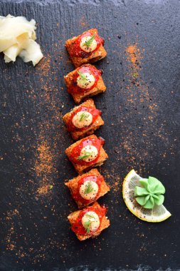 spysi rulo limon ve wasabi, Japon mutfağı, üstten görünüm