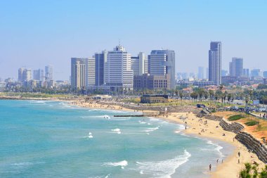 Tel Aviv kıyı şeridi eski Jaffa içinde gözlem güverteden görünümünü.