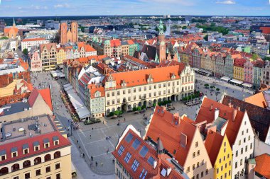Wroclaw, Polonya - Haziran, 2017: Pazar Meydanı'nın havadan görünümü
