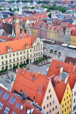 Wroclaw, Polonya - Haziran, 2017: Pazar Meydanı'nın havadan görünümü