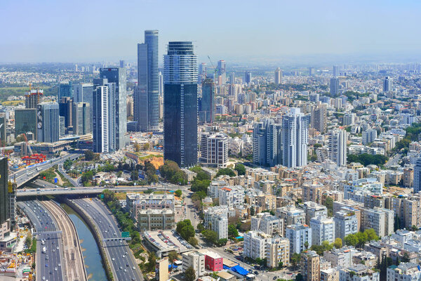 TEL AVIV, ISRAEL- APRIL, 2017: Aerial panoramic view of the city buildings and private houses.