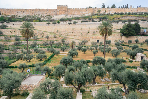 Елеонская гора и старое еврейское кладбище в Иерусалиме, Израиль
. 