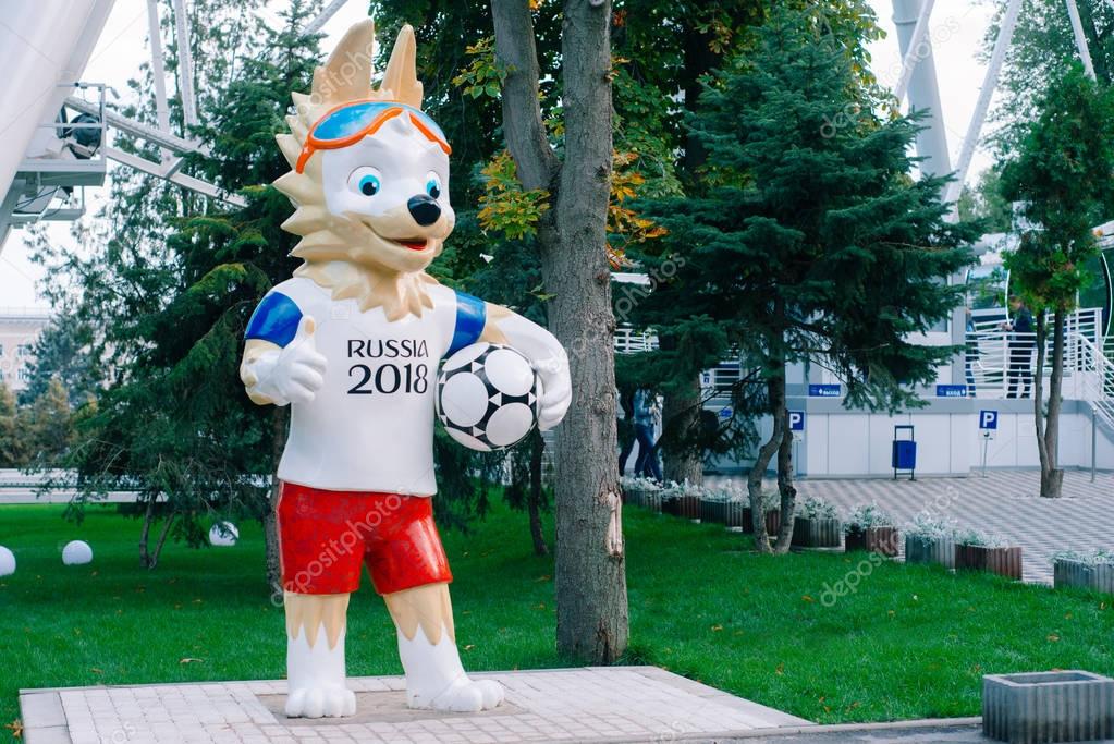 ROSTOV-ON-DON, RUSSIA - SEPTEMBER,  2017 The official mascot of the 2018 FIFA World Cup and the FIFA Confederations Cup 2017 wolf Zabivaka.