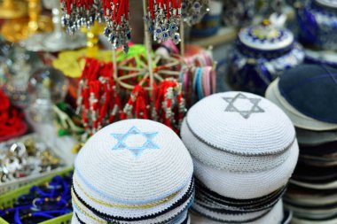 Kippahs Yarmulkes Yahudi şapkalar kapaklar İsrail Davut yıldızı Souve