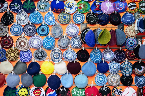 Иерусалим Апрель 2017 Kippahs Yarmulkes Jewish Hats Покрывает Израильскую Звезду — стоковое фото