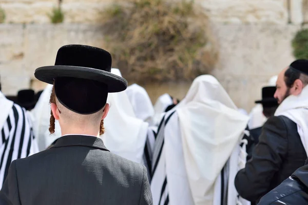 ИЕРУСАЛИМ, ИЗРАИЛЬ - АПРЕЛЬ 2017: Еврейские хасиды молятся на Западе — стоковое фото
