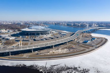 St. Petersburg, Rusya - Nisan 2019: St. Petersburg 'daki Zenith Arena Stadyumu' nun panoramik kış manzarası.