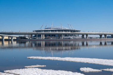 St. Petersburg, Rusya - Nisan 2019: Krestovsky adasında yeni bir stadyum, Saint Petersburg Arena, nam-ı diğer Zenith Arena, nam-ı diğer Krestovsky Stadyumu