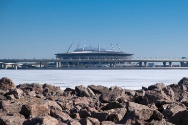 St. Petersburg, Rusya - Nisan 2019: Krestovsky adasında yeni bir stadyum, Saint Petersburg Arena, nam-ı diğer Zenith Arena, nam-ı diğer Krestovsky Stadyumu