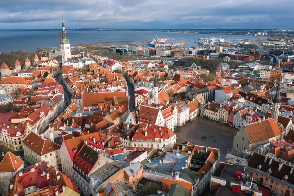 Tallinn Radniční Budova Radničním Náměstí Krásnými Barevnými Střechami — Stock fotografie