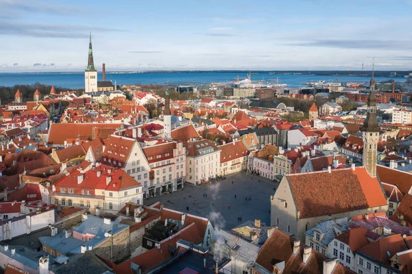 Tallinn Estonia Φεβρουαριοσ 2020 Αεροφωτογραφία Της Παλιάς Πόλης Κεντρική Πλατεία — Φωτογραφία Αρχείου