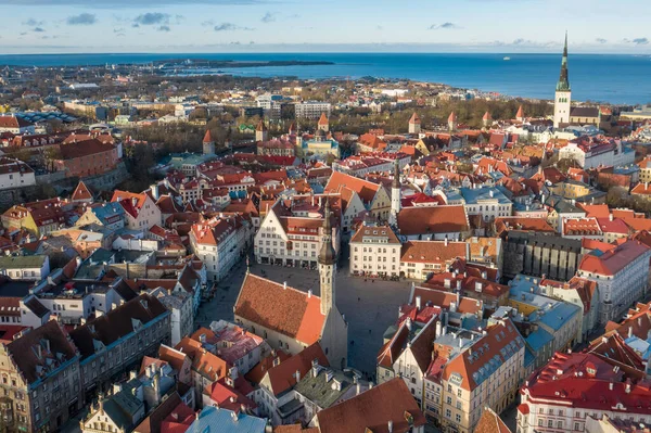 Tallinn Radniční Budova Radničním Náměstí Krásnými Barevnými Střechami — Stock fotografie