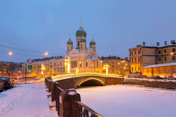 Спетербург Россия Январь 2019 Ночной Канал Грибоедова Зима Снег Церковь — стоковое фото
