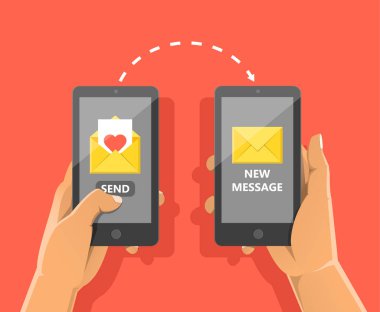 Sohbet seviyorum. Sevgililer günü tasarımı için ileti kavramında kalp gönderme