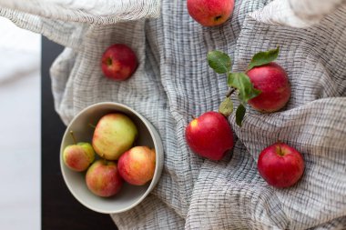 kumaş üzerinde kırmızı elmalar 