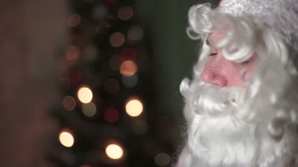 Closeup portrait of Santa Claus, new year, christmas — Stock Video