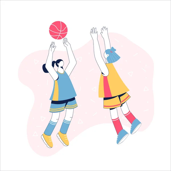 Женщины играют в баскетбол . — стоковый вектор