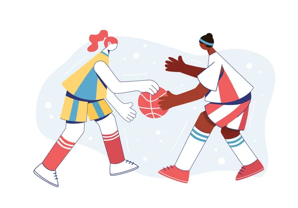 Жінки грають у баскетбол. Дівчата тренуються їздити . — стоковий вектор