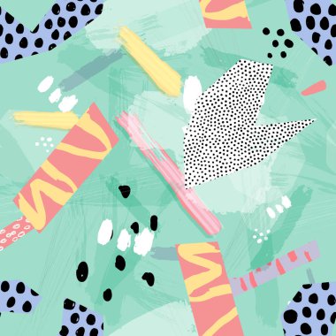 Soyut kolaj kusursuz desen. El yapımı elementler. Vektör illüstrasyonu.